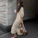Women's Clothing Ins Simple Linen V Neck Puff Sleeve Backless Lace Up Dress Spring And Autumn_ecoleips.com