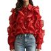 Pink Ruffled Blouse For Women French Romantic Style Long Sleeved Loose Cardigan Korean Spring High End Commuter Top_ecoleips.com
