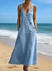 Summer Casual Sleeveless Pocket Long Dress Fashion Button Hight Street Loose Party Dresses Elegant V-neck Adjustable Denim Dress_ecoleips.com