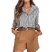 Classic Long Sleeve Stripe Shirt For Women, Versatile Button-Down Blouse With Chest Pocket, Smart Casual Office Wear_ecoleips.com