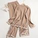 K New Style Temperament Color-blocking Long-sleeved Sweater With High Waist Slim-fit Wide-leg Pants_ecoleips.com