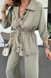 Women's Clothing Autumn Fashion Loose Casual Solid Color Drawstring Patch Pocket Button Suit_ecoleips.com