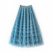 new French long skirt for women temperament elegant solid color high waist mesh cake skirt puffy skirt_ecoleips.com