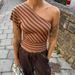Women's Off-Shoulder Asymmetrical Striped Top European American Style Spring Summer Commuter Fashion J26TP083_ecoleips.com
