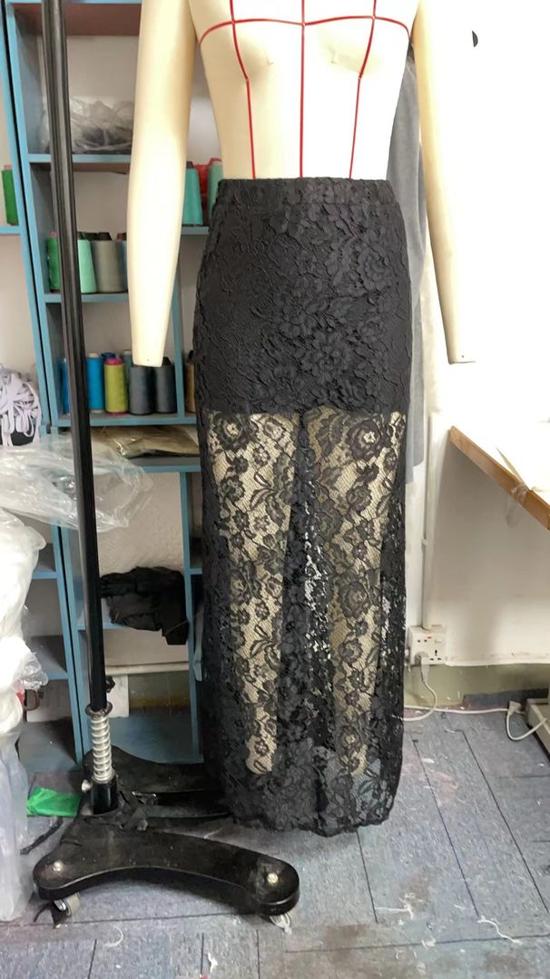 European American Sexy Sheer Hollow-out Skirt, 2024 Spring-summer New Style, Versatile And Stylish Black Lace Long Skirt_ecoleips.com