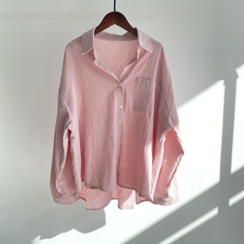 Women's Clothing Spring And Summer Lapel Solid Color Cotton And Linen Tops Loose Fashion Casual Shirts For Women_ecoleips.com