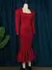 Women's Clothing Large size neck long sleeve high waist fishtail dress elegant style banquet party one step dresses_ecoleips.com