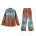 Women's Clothing Silk Satin Texture Gradient Loose Shirt Top Tie Dye Print Trousers Suit_ecoleips.com