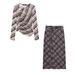Wind Set Ruched High Waist New 2025 Half Skirt Women Plaid Spring Fishtail T-Shirt Long Sleeve Mesh_ecoleips.com