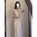French Style Elegant High-End Swing Collar Aymmetric Shoulder Wait-Cinching Bodycon Acetate Satin Summer New Long_ecoleips.com