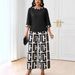 Women's Plus Size Office Elegance Two-Piece Set With Stripe Design Comfortable Knit Tops And Pants_ecoleips.com