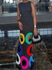 Women's Clothing Fashion Round Neck Sleeveless Positioning Printing Hollow Printing A Line Dress_ecoleips.com