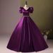 Women's Clothing Lavender Performance Gown For Hosts & Vocalists – Deep V-Neck Ball Gown With Lace-Up Back (XS-XXXL, Puffy Sleeves, High Waist)_ecoleips.com