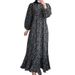 Women's Casual Long Sleeved Open Front Loose Printed Dress Button Neck Detail_ecoleips.com