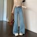 New Straight-leg Denim Pants For Women, Vintage Washed Design, Loose Wide-leg Floor-length Trousers_ecoleips.com