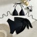 Aria Basics 2025 New European American Solid Color Printed Tie-Up Bikini Sexy Three-Piece Swimsuit For Women Beach And_ecoleips.com