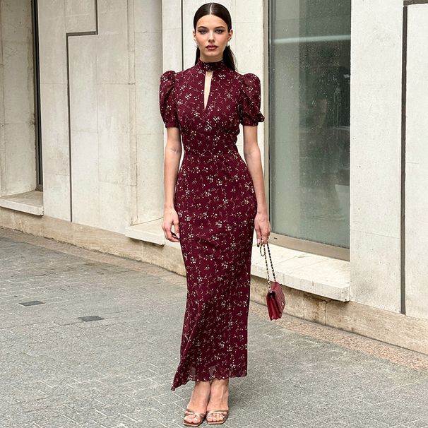 Women's Clothing Women's Floral Dress Spring Summer High-End Deep V Neck Long Elegant Charming Fashion For Formal & Casual_ecoleips.com