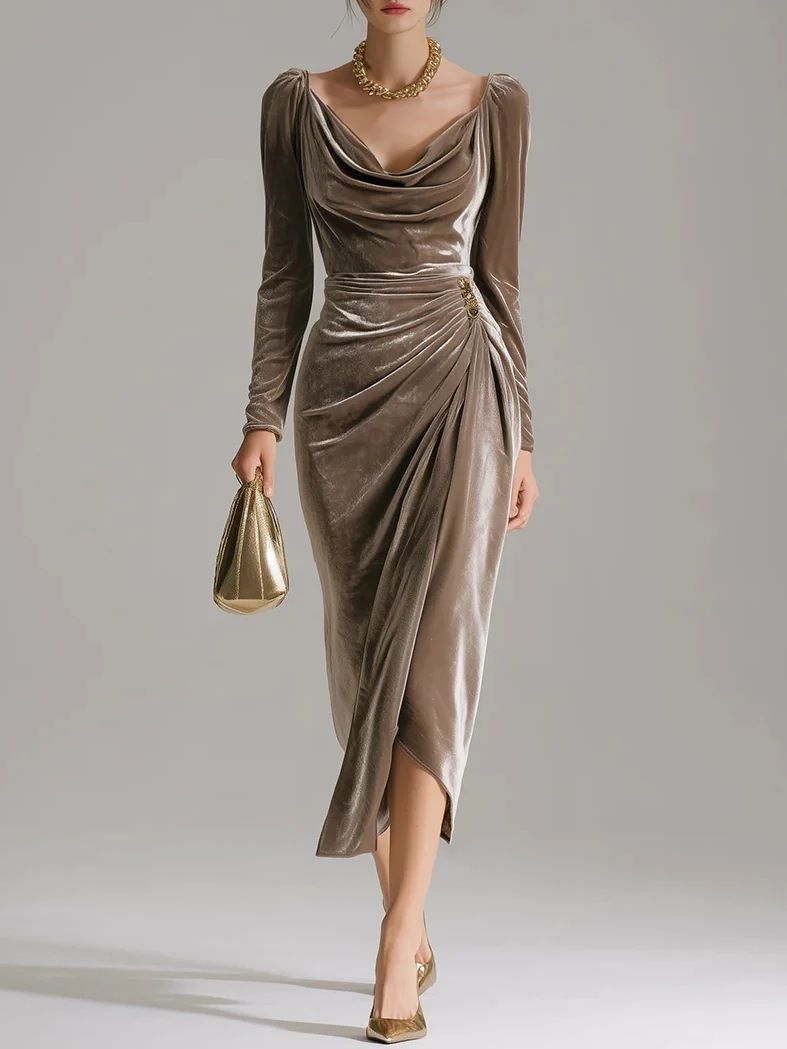 Velvet Vortex – High-Slit Mermaid Dress With Draped Contours For NYC Gallery Openings & Aperitivo_ecoleips.com