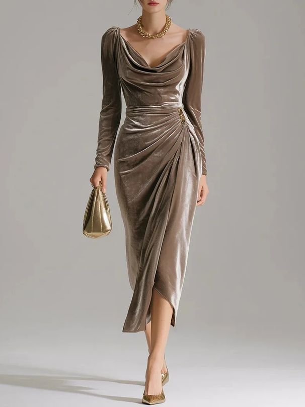 Velvet Vortex – High-Slit Mermaid Dress With Draped Contours For NYC Gallery Openings & Aperitivo_ecoleips.com