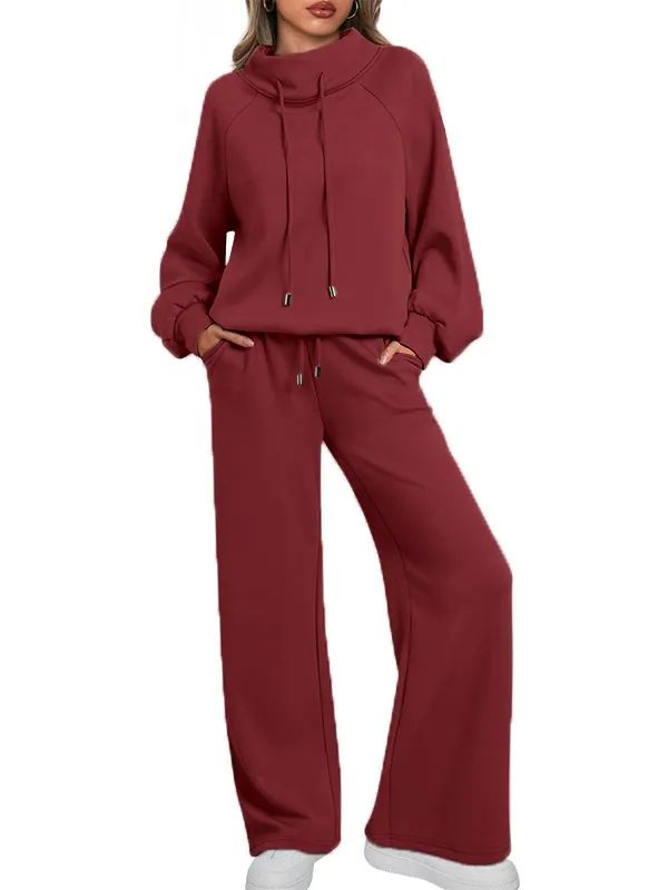 Effortless Chic Lounge Set – High-Neck Pullover & Wide-Leg Pants (S-5XL, 11 Colors, Breathable Polyester-Spandex Blend)_ecoleips.com