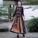 Ethnic Style Women's Clothing, New Chinese Style, Heavily Embroidered, Modified Horse-face Large Hem Vintage A-line_ecoleips.com