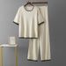 Summer Knit Two Piece Set for Women Simple Loose Short Sleeved Knit Top And Wide Leg Pants Cross Border Style_ecoleips.com