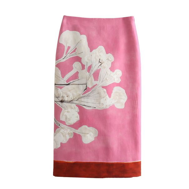 Verve 2025 Spring New Women's Fashion Versatile Linen Blend Printed Skirt2394119_ecoleips.com
