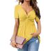 Elegant V-Neck Twist Front Short Sleeve Blouse | Stretchy Polyester Spandex Pullover Top For Women's Casual & Office Wear_ecoleips.com