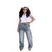 Women's Distressed Denim Wide-Leg Jeans Detachable Utility Belt Vintage Wash Straight Leg Trousers Multi-Pocket Design_ecoleips.com
