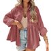 Verve 2025 New Women's Long Sleeve Corduroy Ruffle Shirt Button-Up Blouse_ecoleips.com