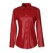 Stylish Faux Leather Shirt Jacket – Casual Long/Short Sleeve Blazer With Chest Pocket (S-XXL, Black/Red)_ecoleips.com