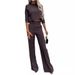 Women's Clothing Solid Color Commuting Temperament Mid Sleeve Navel Exposed Top High Waist Wide Leg Trousers Suit_ecoleips.com