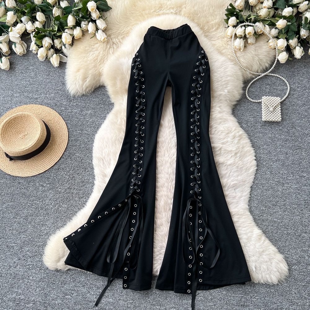 Women's High-Waisted Belted Wide-Leg Pants Korean Style Black Slimming Casual Floor-Length Spring Summer Fashionable Design_ecoleips.com