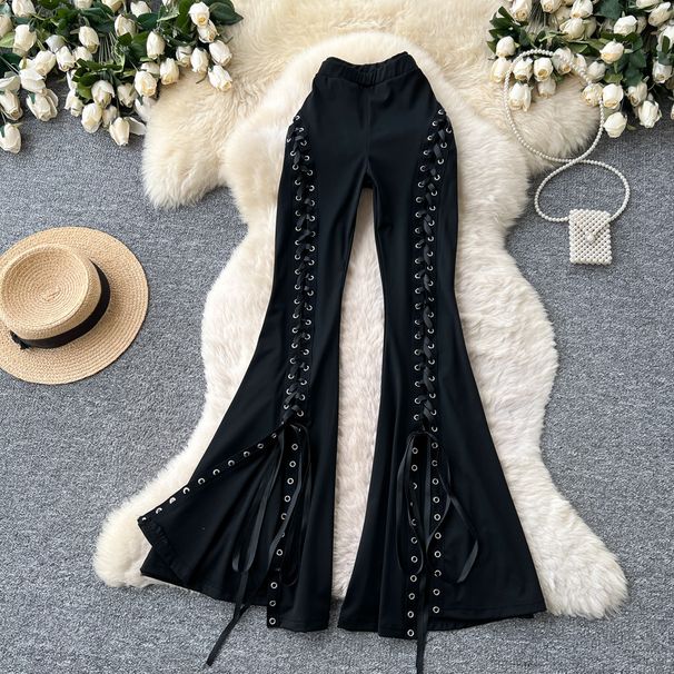 Women's High-Waisted Belted Wide-Leg Pants Korean Style Black Slimming Casual Floor-Length Spring Summer Fashionable Design_ecoleips.com