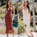 Women's Clothing Tassel Suspenders Holiday Knitted Beach Dress_ecoleips.com
