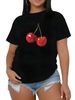 European And American Cross-border Foreign Trade Clothing, Cherry Pattern Round-neck Printed Women's Short-sleeve_ecoleips.com