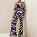 Women's Wide Waist Round Neck Pants Summer Printed Batwing Loose Casual Leg Sleeve Fashion New Set_ecoleips.com