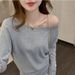 Women's Off-Shoulder Long Sleeve T-Shirt Loose Fit Sophisticated Style Early Spring Autumn Outer Layer Top_ecoleips.com