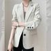 Women's Casual Blazer Jacket - Oversized Single-Breasted Suit Coat With Notch Lapel (Coffee, Beige, Black)_ecoleips.com