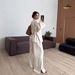 Modern Linen Shirt Set – Mandarin Collar & Frog Buttons With Relaxed Wide-Leg Pants (Ivory, S-Xxl) Frog Button Closure_ecoleips.com
