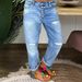Women's Clothing Straight Button Stitching Ripped Jeans For Women_ecoleips.com