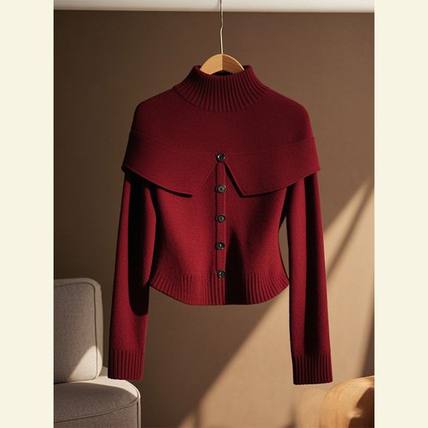 Women’s Clothing Ankola red outfit soft and glutinous retro vintage red high collar two piece long sleeved knitted sweater coat autumn_ecoleips.com