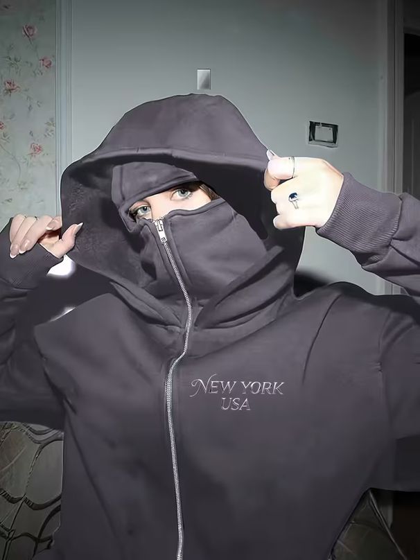 Women's Clothing American Style Long Sleeved Sweatshirt Silver Letter Print Loose Street Style Hooded Jacket_ecoleips.com