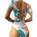 Women's Floral Print One Piece Swimsuit Triangle Design Cross Strap Bikini Swimwear European American Style Summer Vacation_ecoleips.com