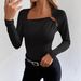 European And American Cross-Border 2026 Autumn Elegant Women's Solid Color Casual Square Neck Fashion Slim Fit Long_ecoleips.com