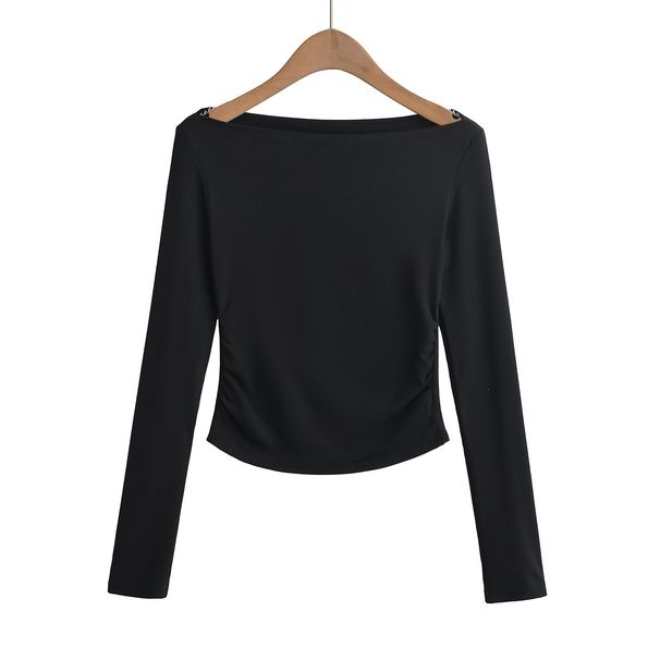 DS24310-24 Summer New European And American Style Hot Girl Casual Pure Desire Off-Shoulder Long Sleeve Versatile Women's_ecoleips.com