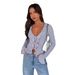 025 Cross-border European American Women's Clothing Y2K Style T-shirt With V-neck, Ruffled Bell Buttoned Top, Long_ecoleips.com