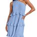 Women's One Shoulder Layered Spliced Hem Solid Color Dress Spring Summer_ecoleips.com