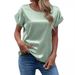 Women's Satin Short Sleeve Blouse – Breathable & Comfortable Round Neck T-Shirt, Loose Fit Casual Top For Work & Daily Wear (Multiple Colors & Sizes)_ecoleips.com