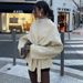 Elegant V-Neck Long-Sleeve Jacket For Women - Oversized Fit, Soft Polyester Blend, 3d Floral Print, Princess Style Lightweight Outerwear (Ivory)_ecoleips.com